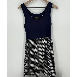 FEI Anthropologie Silk Tank Dress Sleeveless Lined Pockets Navy Blue Sz Small